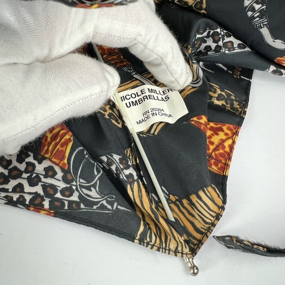 NICOLE MILLER DESIGNER BLACK WITH UMBRELLA PRINTS ALL OVER, 100% POLYESTER - Picture 12 of 12